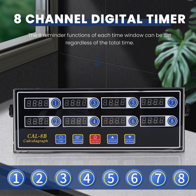CAL-8B Portable Calculagraph, 8 Channel Digital Timer, Kitchen Cooking Timing LCD Display Clock Shaking Reminder