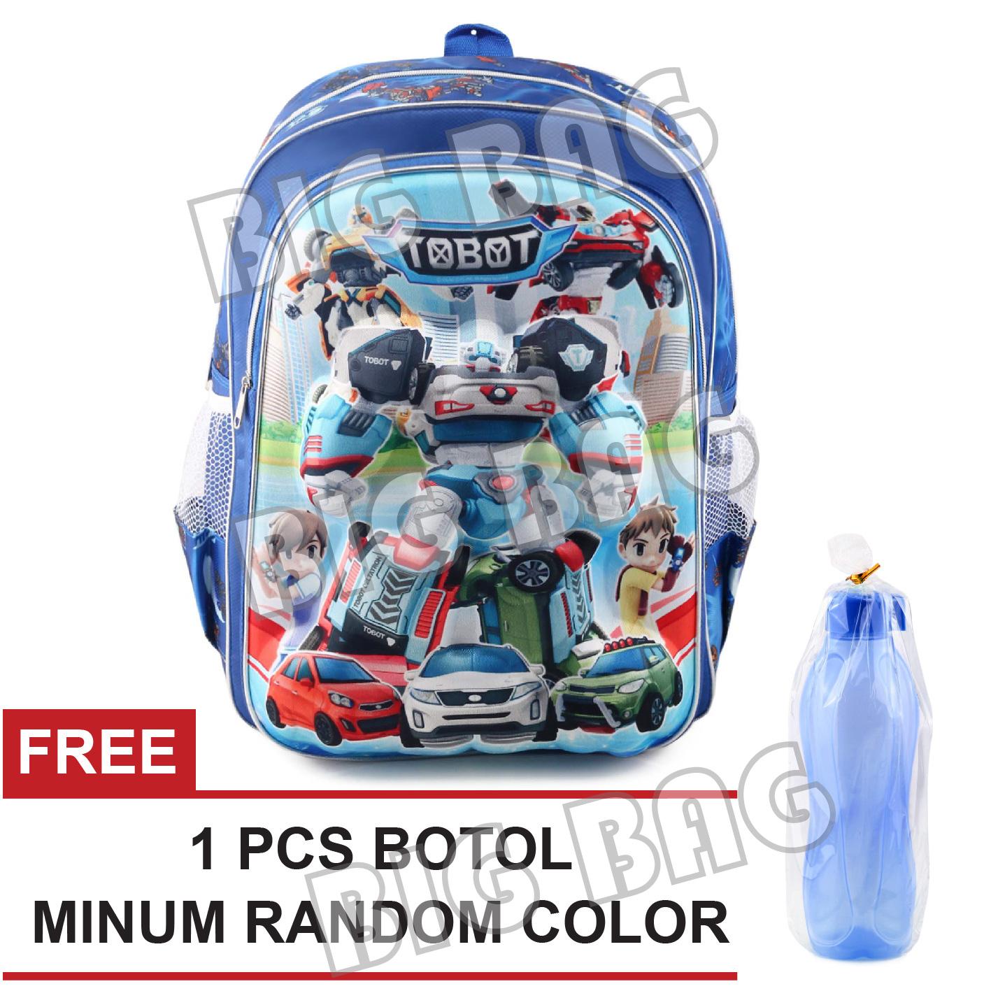 Tas Ransel Anak Laki Laki Karakter - Big Emboss - Tobot - Tayo The Little Bus -  BLUE + FREE Botol Minum - School Bag Tas Sekolah Anak - Tas Anak Sekolah Tas Anak Kecil Tas Anak SD Tas Anak TK Promo Diskon Termurah Terlaris Terbaru Best Seller