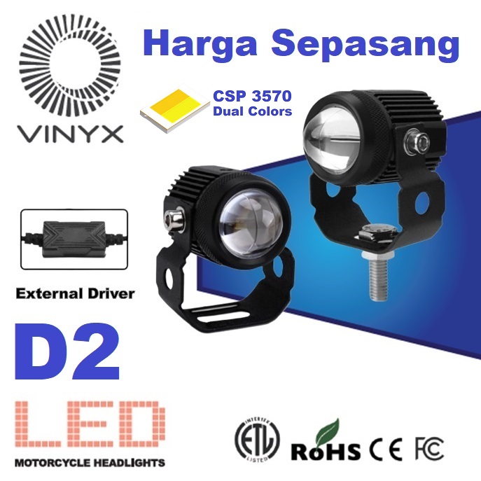 Lampu Tembak Laser Gun LED VINYX D2 Motor Mobil Sorot 30Watt 2 Warna