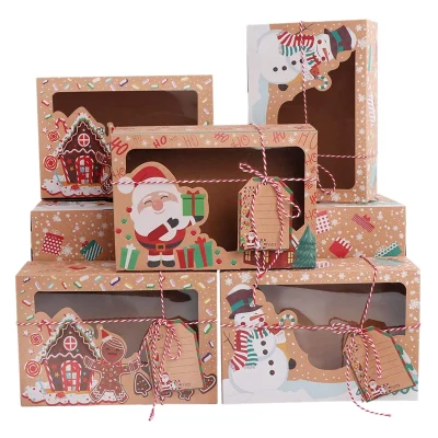 12 Pack Christmas Cookie Boxes Gift Boxes with Window and Tags,Kraft Cupcake Boxes,for Gift Giving,Christmas Party Favor