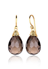 Elli 925 Silver Anting Lapis Emas 24K Drop Smokey Quartz Cokelat
