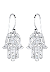 Elli Germany 925 Sterling Silver Anting Hamsa Hand Swarovski Crystals Putih