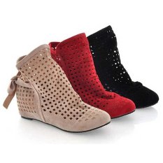Euro 34 ~ 43 Wanita Boots Hollow Out Berlubang ANKLE BOOT Dalam Wedge Wanita Sepatu (Merah)