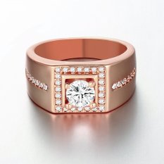 Indah Pria Perhiasan Persegi Berlapis Batu Zircon Putih Cincin Ukuran Lebar Mawar Emas
