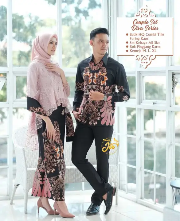 Couple Kebaya Batik Modern Set Diva Series Brokat Tille Warna Pink Rose Tunangan Wisuda Lamaran Lazada Indonesia