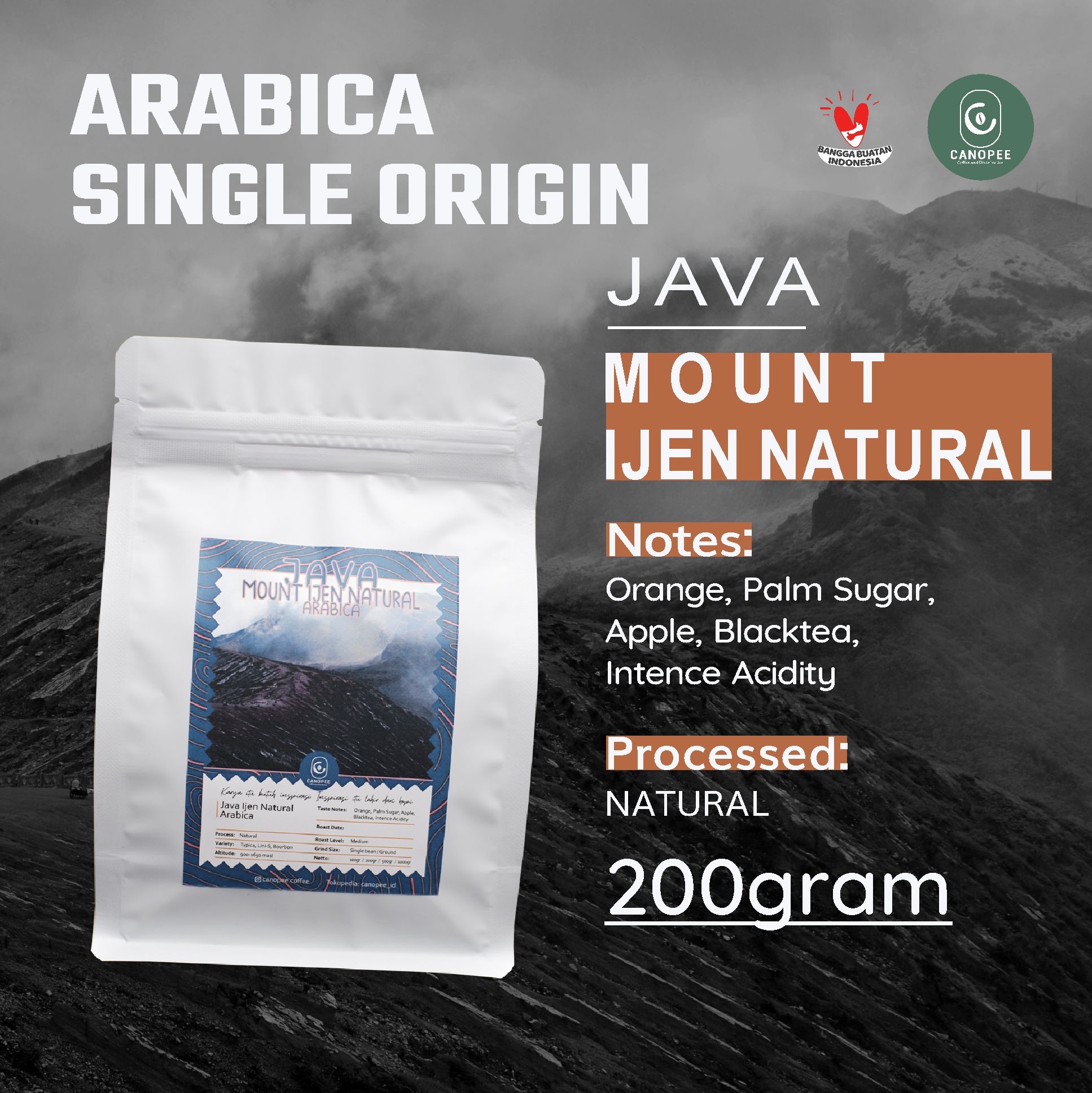 Single Origin Coffee Arabika "JAVA Mount Ijen Natural Process