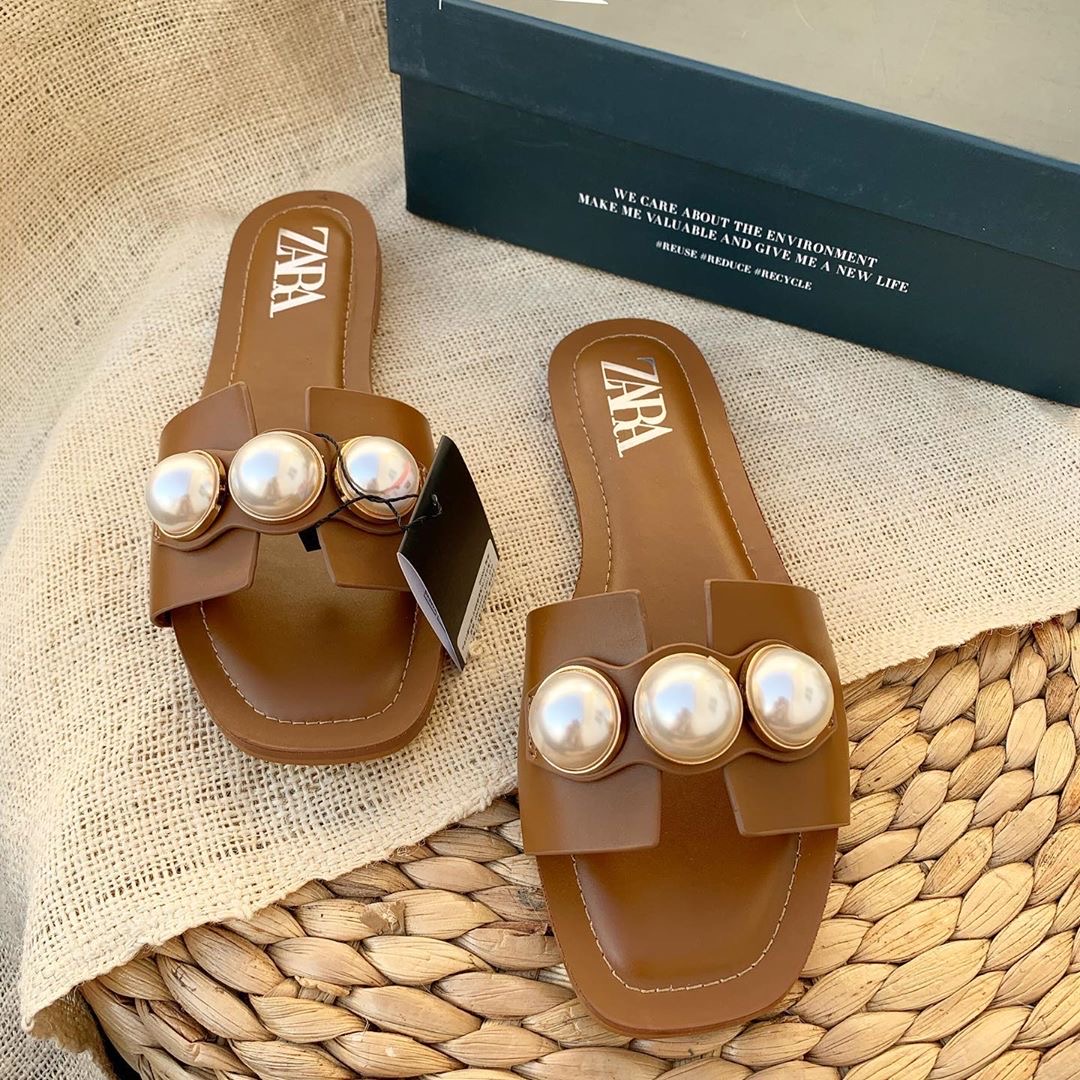 zara leather sandals with pearls