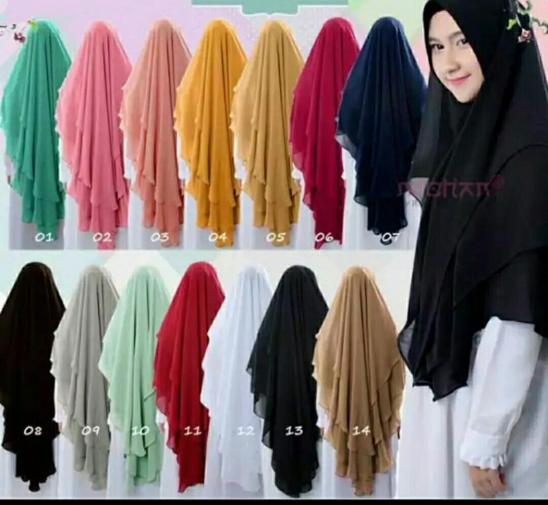 Best QualityHijab Khimar Syari Pinguin 3 layar non pet Jilbab Khimar Syari Kerudung Khimar Syari Instan Panjang Terbaru bahan Ceruty Tiga Layer