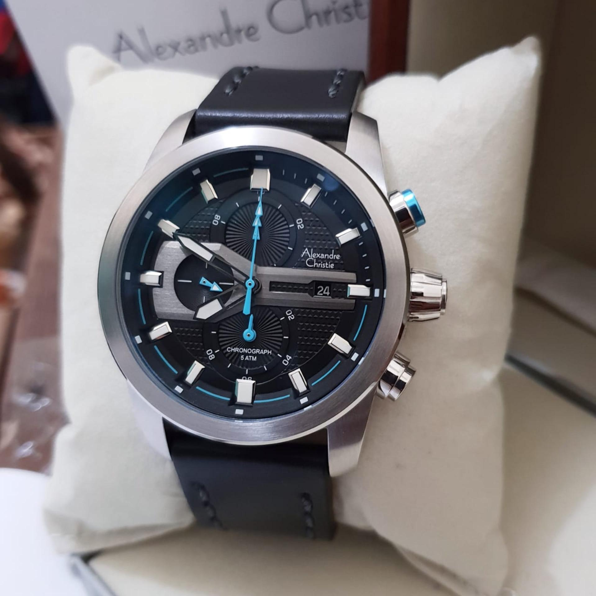 Alexandre Christie AC6270 Original Jam Tangan Pria Tali Kulit Hitam Silver