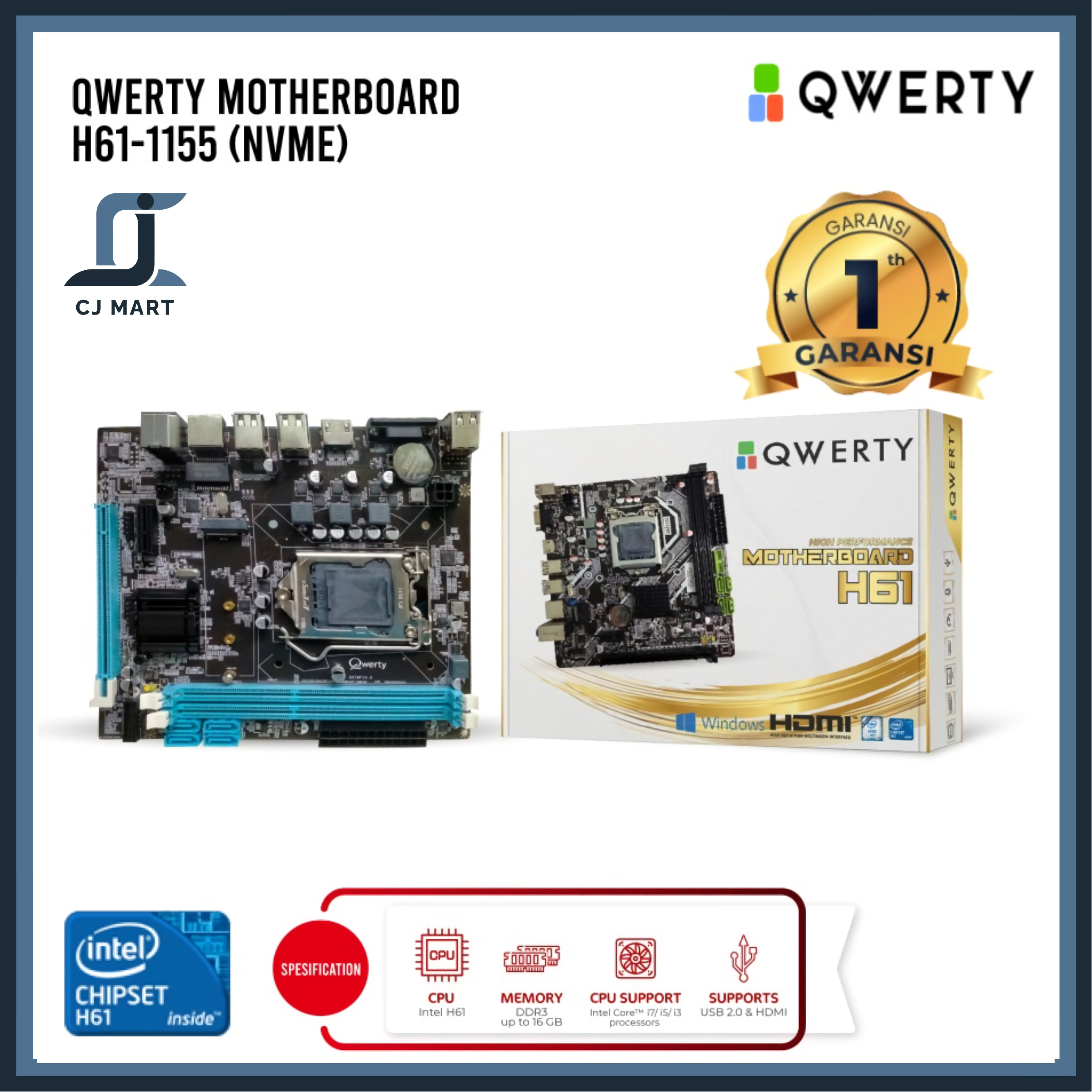 MOTHERBOARD QWERTY H61 NVME SOCKET INTEL 1155 DDR3 GEN 2&3 | Lazada ...