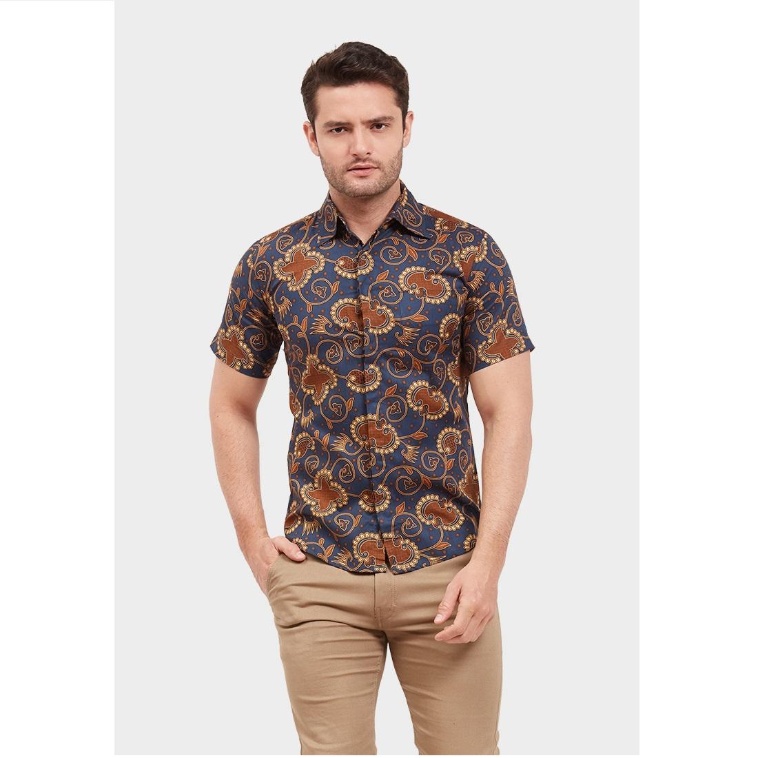 Hem Batik Pria Arjuna Weda Keong Rambat Biru