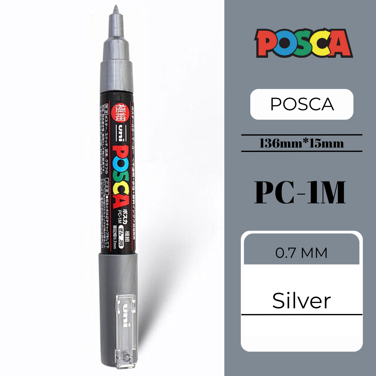 Uni Posca Marker Pen 0.7mm Bullet Tip PC-1M, Silver