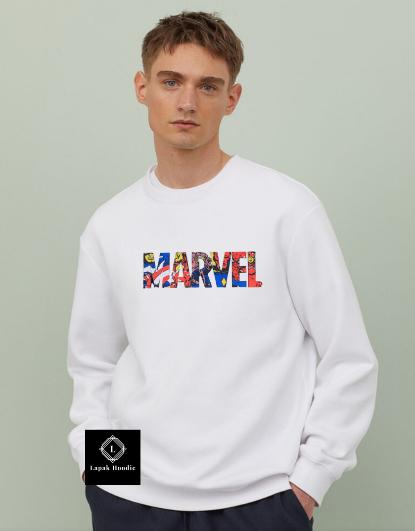 Crewneck marvel h&m Black / sweater crewneck pria marvel / cn cowok / sweater cowok korean style
