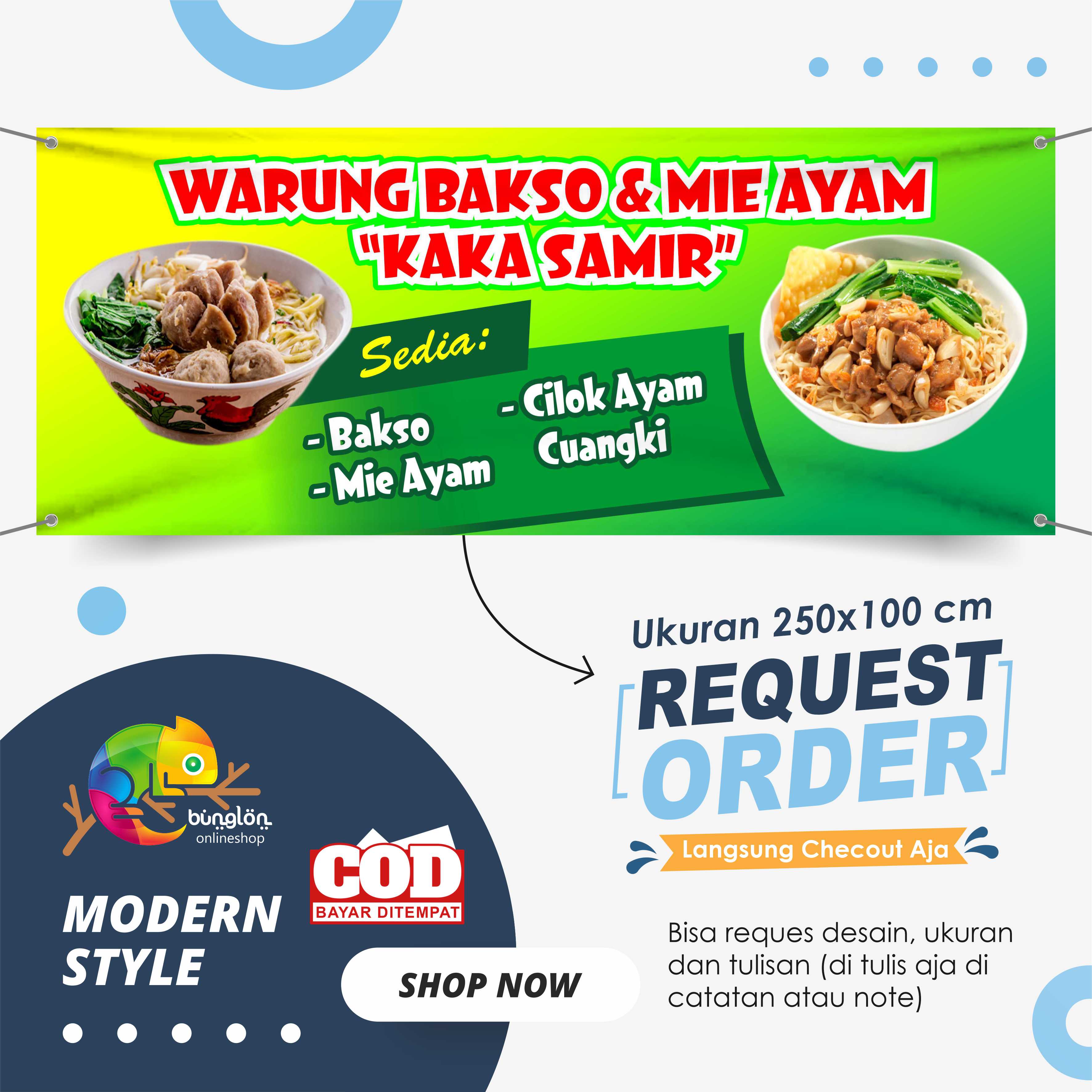 Size 250x100 Cm, Spanduk Banner Mie Bakso & Mie Ayam | Lazada Indonesia