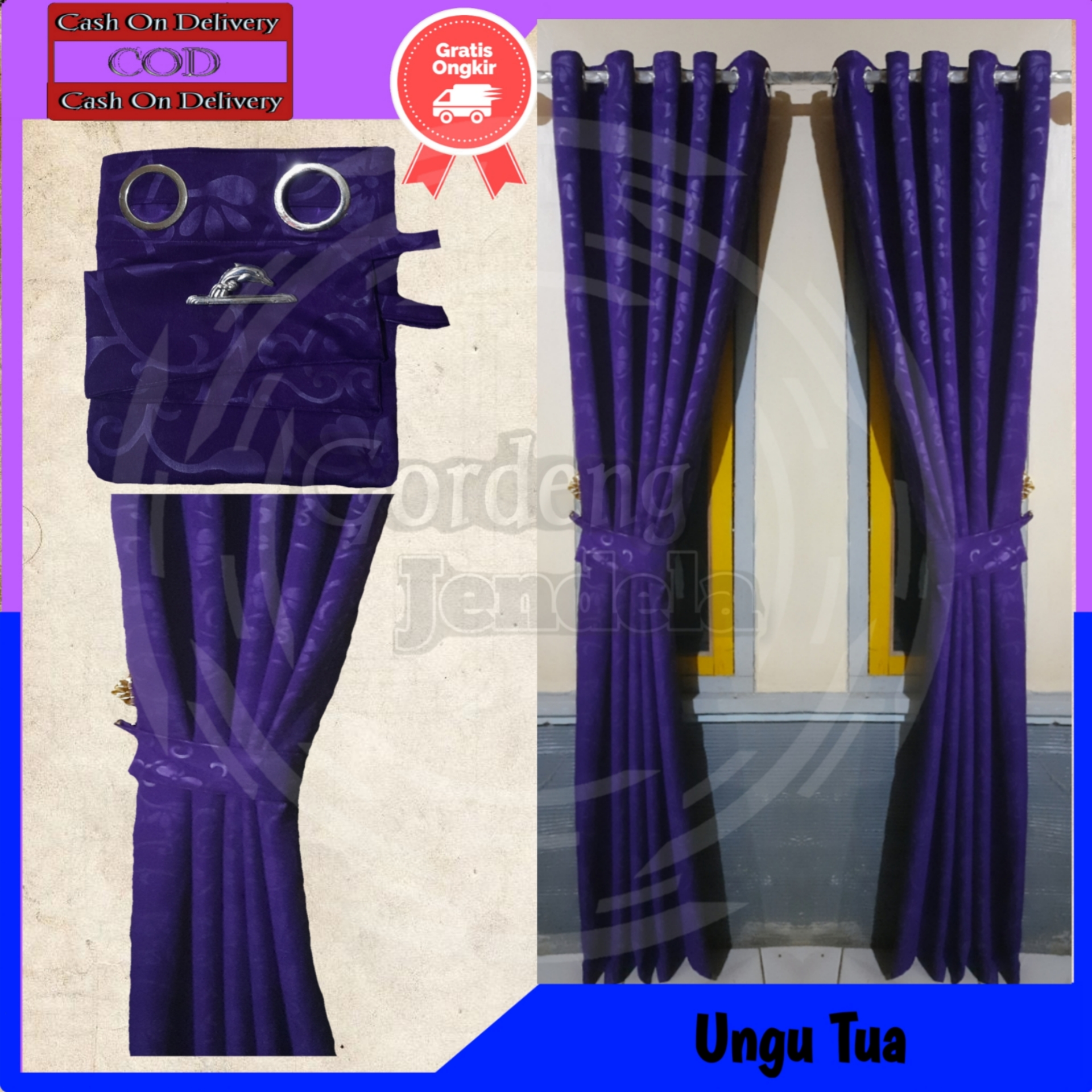 Gordeng Jendela Pintu Kamar Mewah dan Cantik Ungu Tua Panjang 200