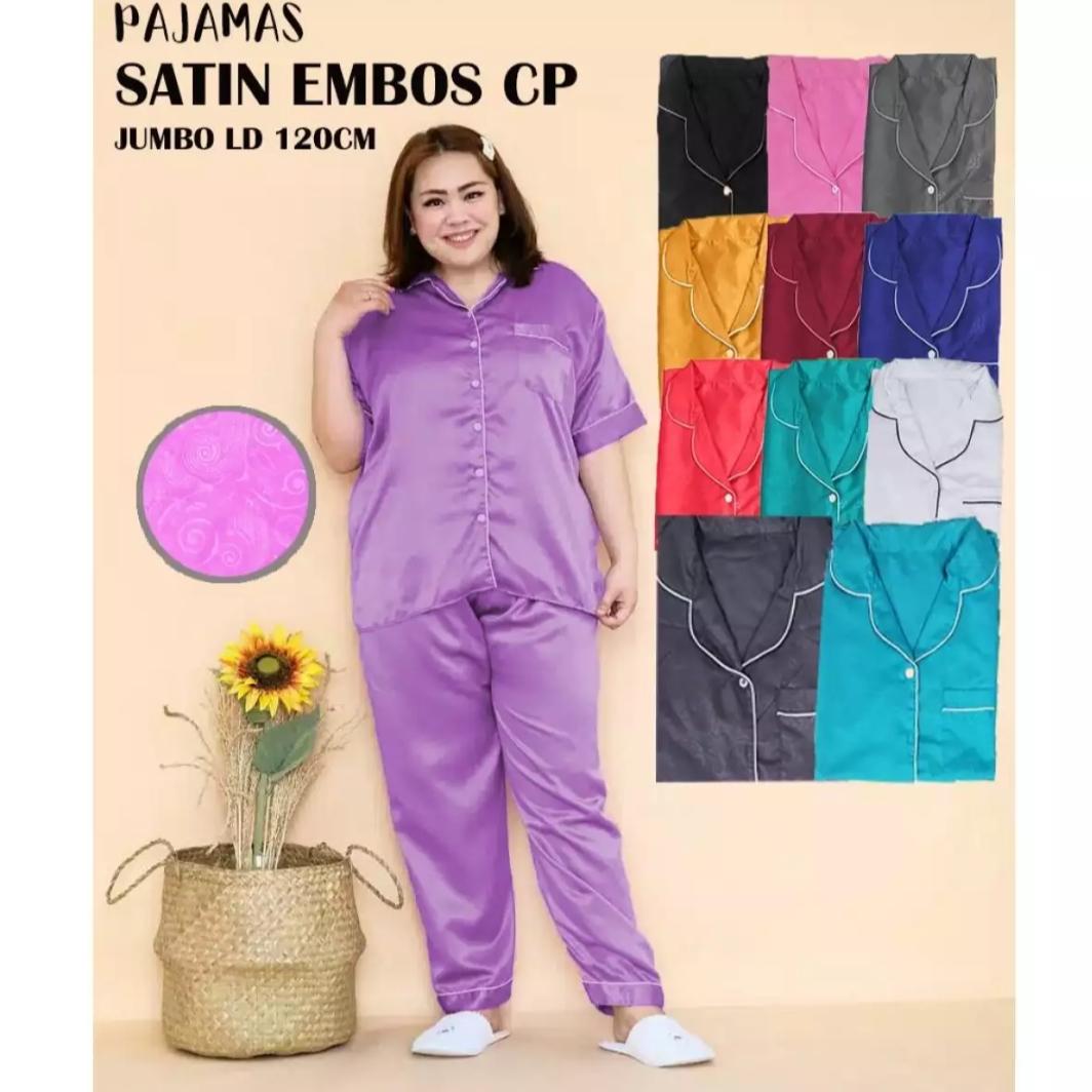 Piyama Satin Embos CP JUMBO Lengan Pendek