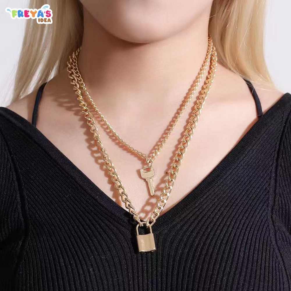 Jual (Anti Karat) Kalung Rantai Gembok Pria Wanita Unisex Choker Hip hop  aksesoris fashion korea Titanium Stainless Steel