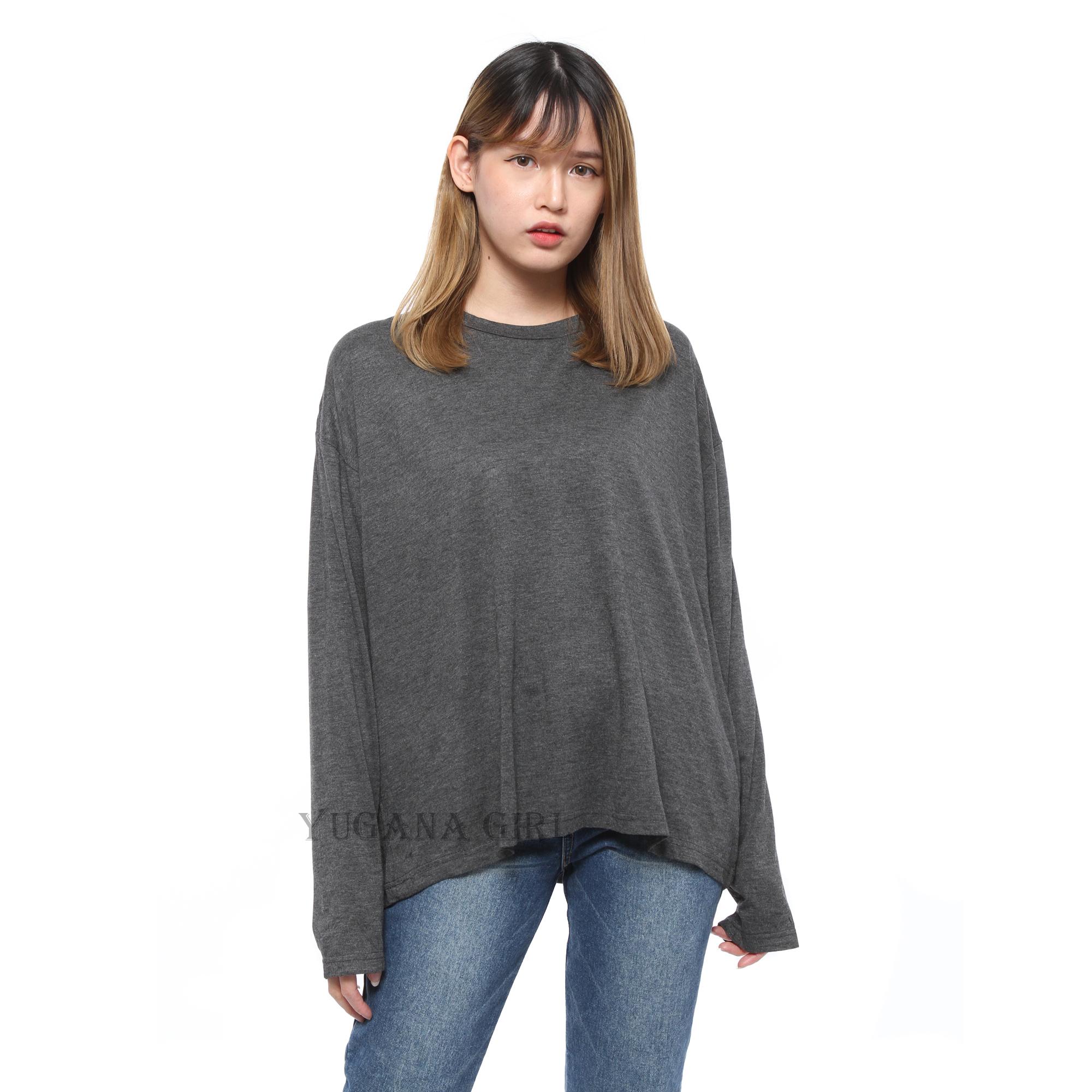 YUGANA - Baju Atasan Blouse Kaos Spandex O-Neck XXL Jumbo Polos Lengan Panjang Murah Wanita Kekinian O.PJG