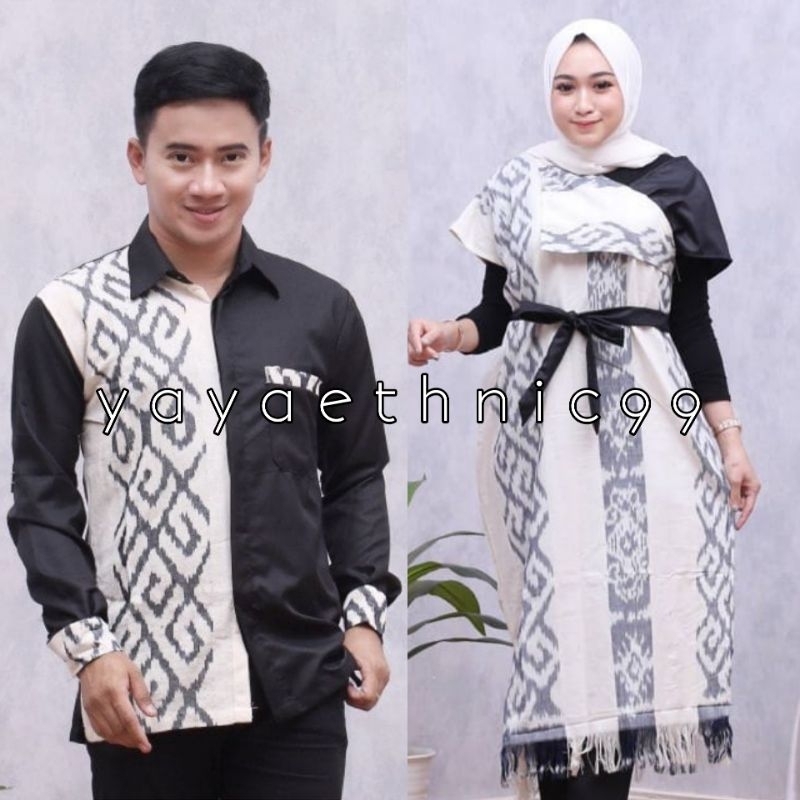 Set couple baju kondangan, couple ethnic tenun troso, kemeja pendek ...