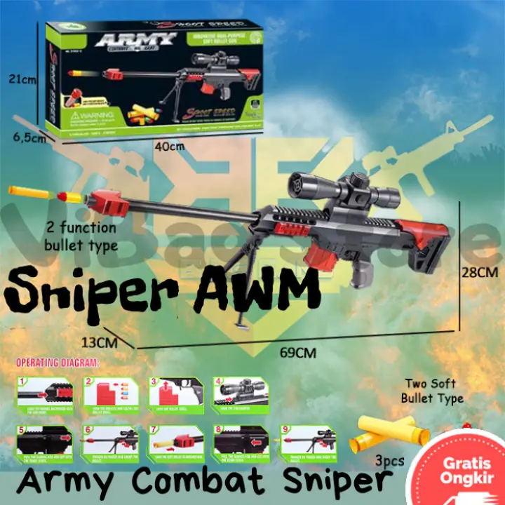 Pistol Nerf Awm Pubg Free Fire Codm Mainan Tembakan Nerf Peluru Busa Soft Bullet Bigbang Bro1222 Lazada Indonesia