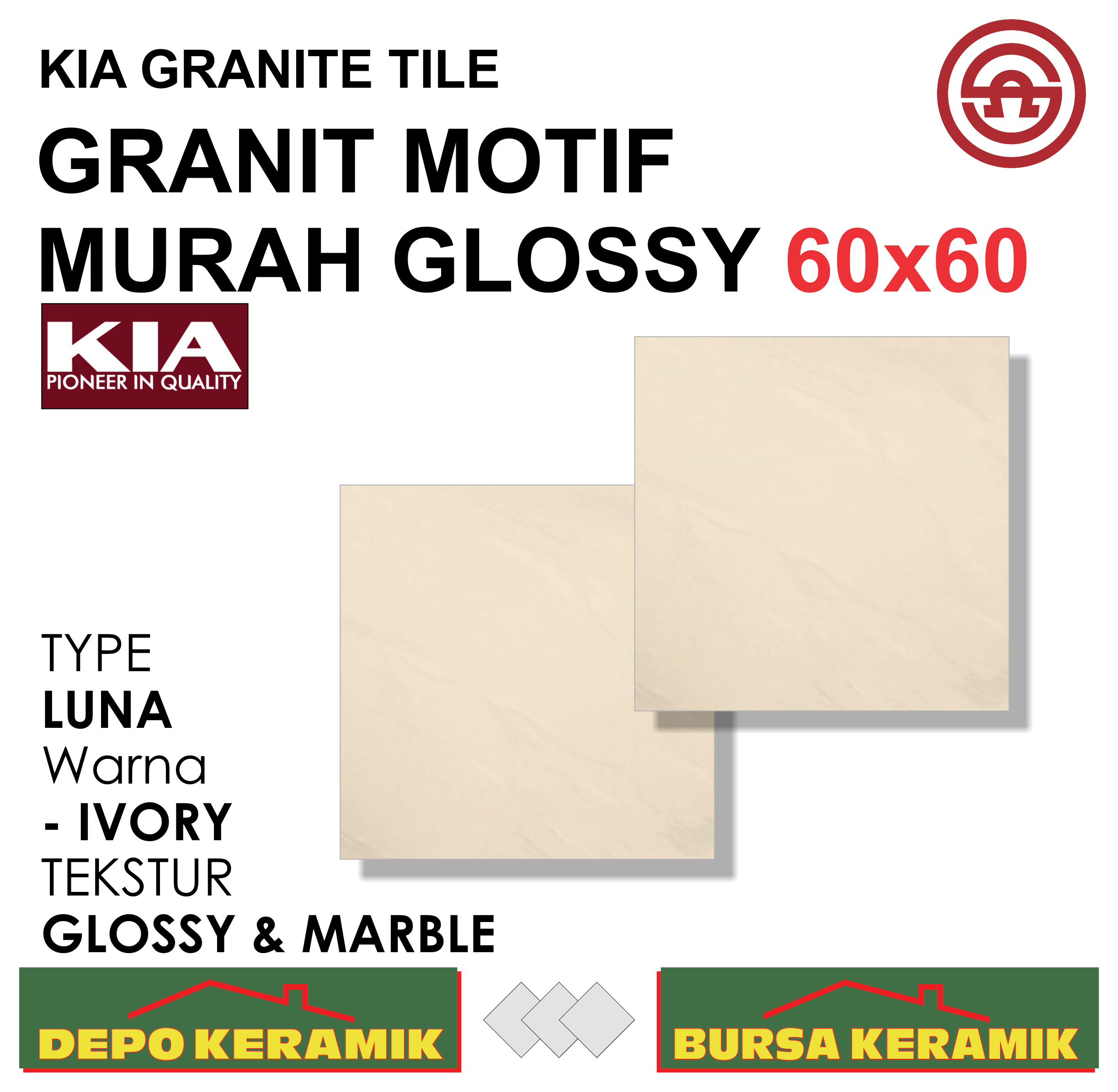 Granit Motif 60x60 LUNA IVORY KIA Glossy&Unpolished Lazada Indonesia