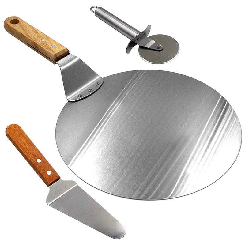 3 cái/bộ dụng cụ làm bánh cán bằng gỗ xẻng xúc pizza bánh xe bằng thép không gỉ dao bánh an toàn chuyển tam giác xẻng xúc bánh