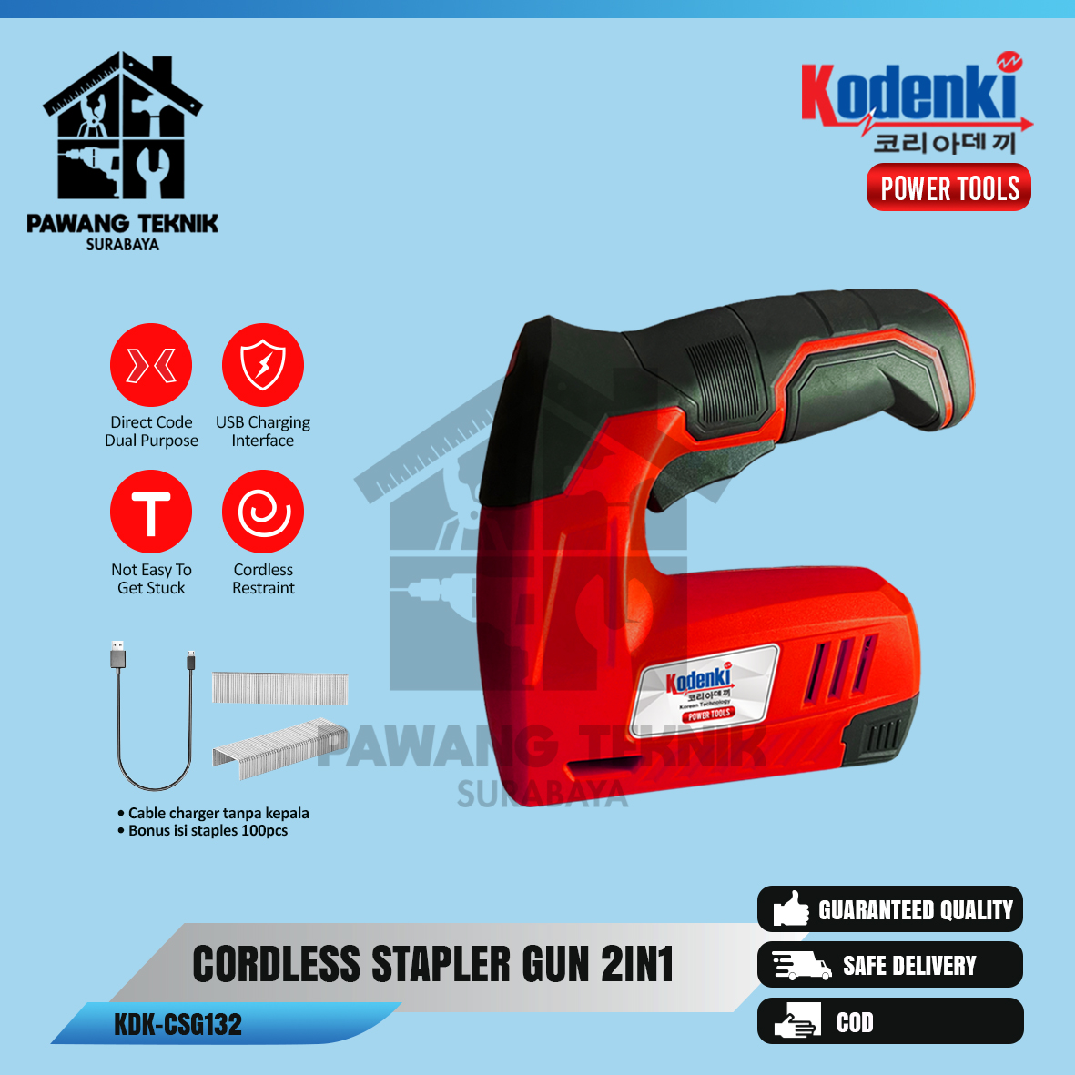 Kodenki Cordless Stapler Gun In Baterai V Alat Tembak Paku Staples Mesin Alat Cordless