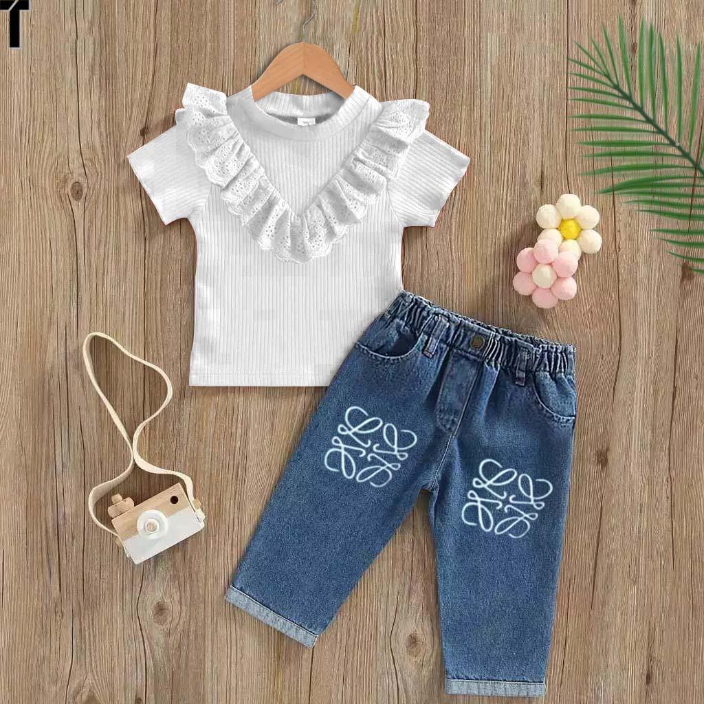 SETELAN ANAK PEREMPUAN TERBARU BAHAN KATUN MOTIF JEANS KUROMI USIA