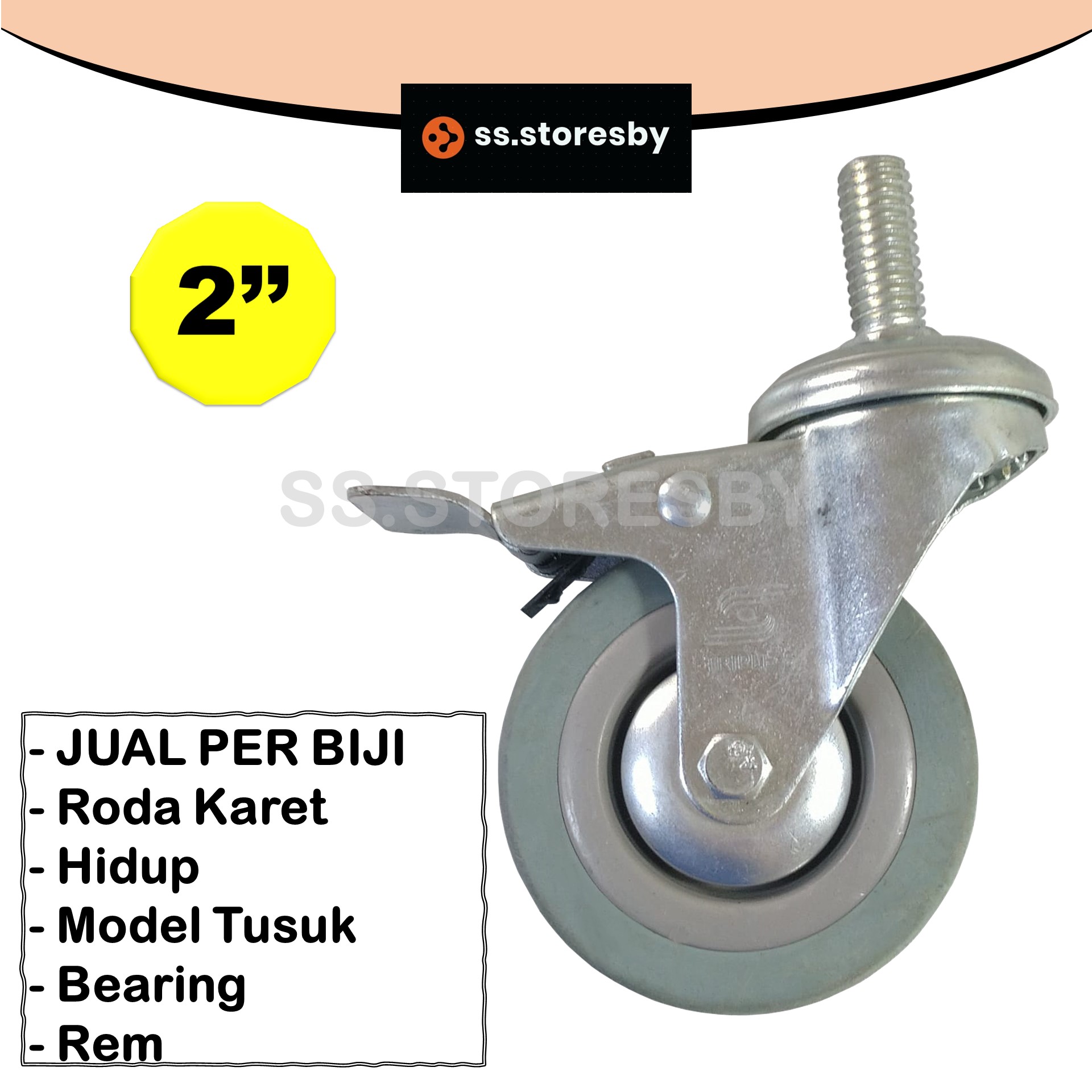 2 Abu Abu Rem Roda Karet Hidup As Baut Drat Tusuk Roda Caster Troli Etalase Lemari Meja 3857