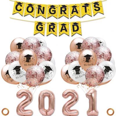 SDFSF 2021 Students Graduation Gift Graduation Season Confetti Ballons Banner Party Decoration Supplies Congratulation Grad Graduation Balloon Set