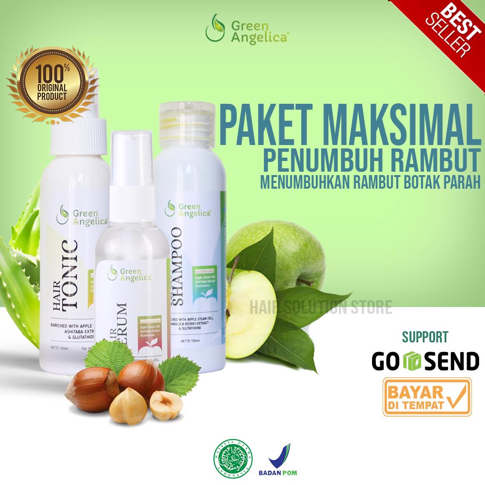 Paket Penumbuh Rambut Botak Alami (Hair Tonic + Hair Serum + Hair Shampoo) by Green Angelica Menumbuhkan Rambut Botak Licin Botak Koin Botak Keturunan Alopecia Dan Segala Kebotakan Lainnya Alami