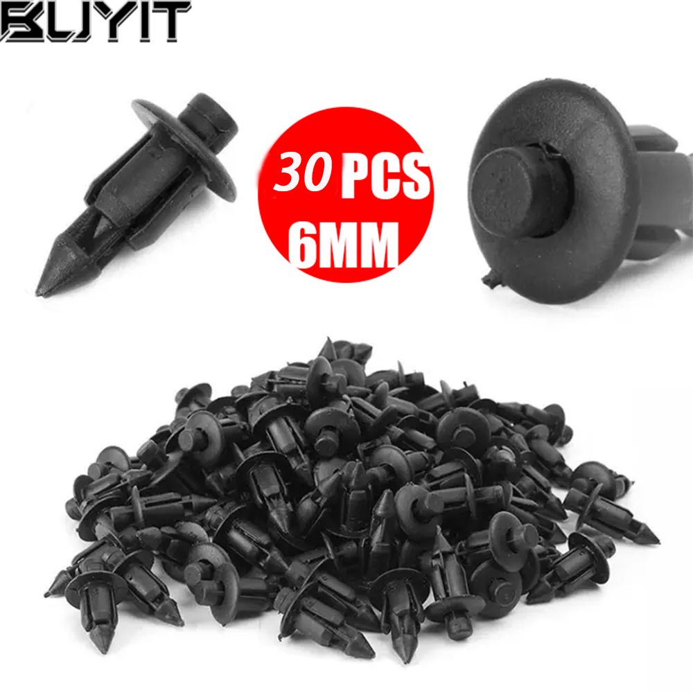 30 PCS Plastic Rivet Bike Fairing Trim Panel Fastener Clips 6mm For Honda Yamaha Black
