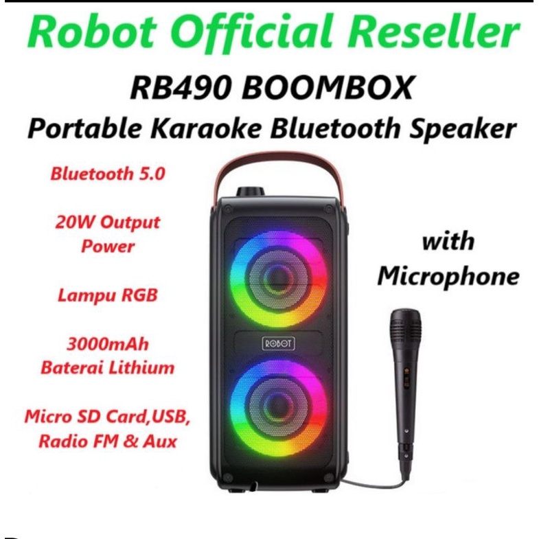 RB490 Robot Speaker Karaoke Bluetooth Portable Robot with Microphone