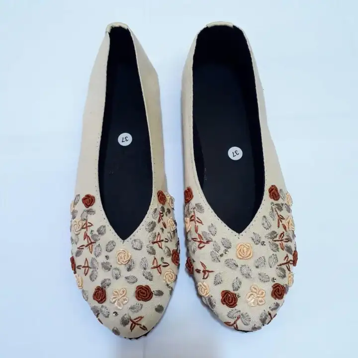 Etnik Fashion Sepatu Wanita Flat Sulam Handmade Bunga Lazada