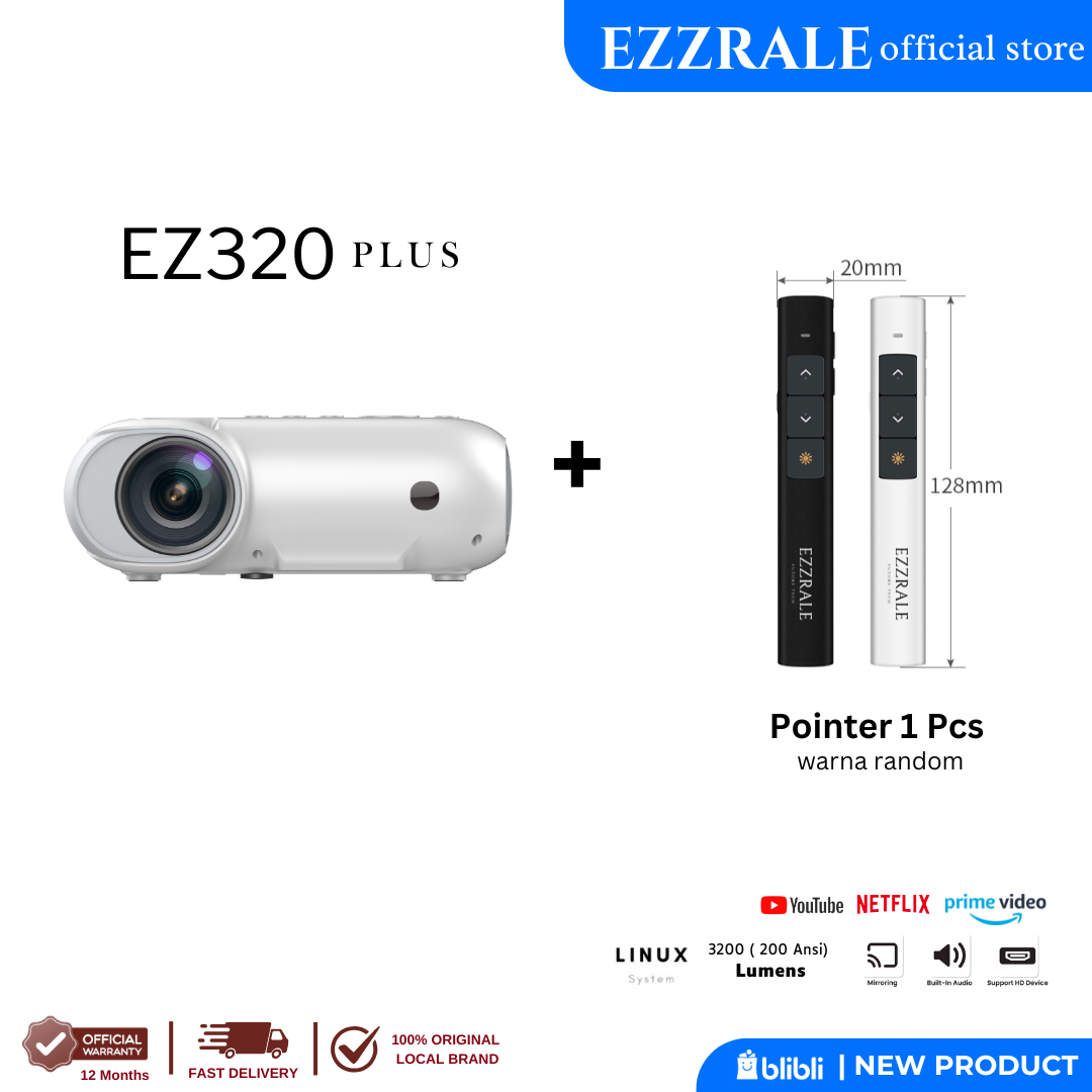 EZZRALE EZ320 PLUS 3200 Lumens 200 ANSI Smart Projector Linux