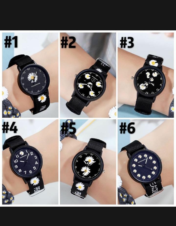 Jam Tangan Wanita Quartz Analog Motif Bunga Daisy Bahan Nilon Kanvas Untuk Wanita Watch Lazada Indonesia