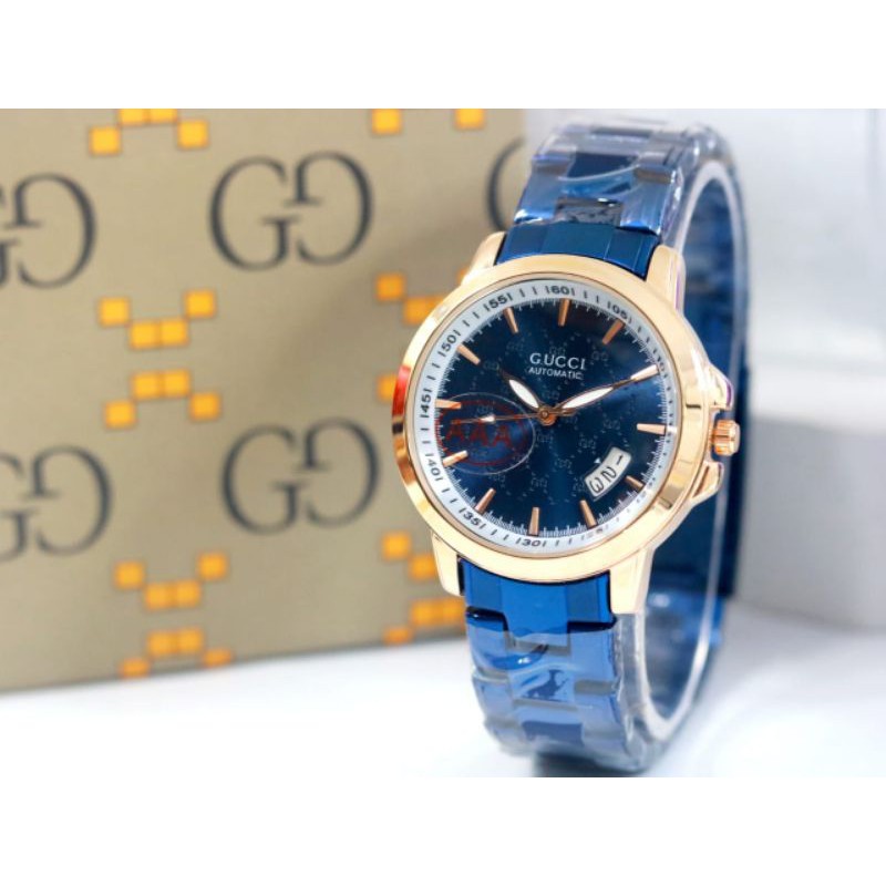 jam tangan wanita Gucci plat batik rantai tanggal sabit aktif