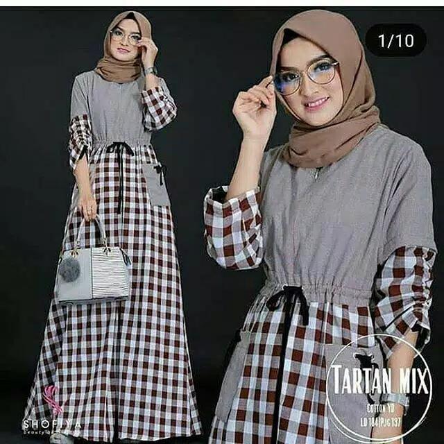 tartan dres gamis gamis wanita remaja dan dewasa terbaru termurah terkini