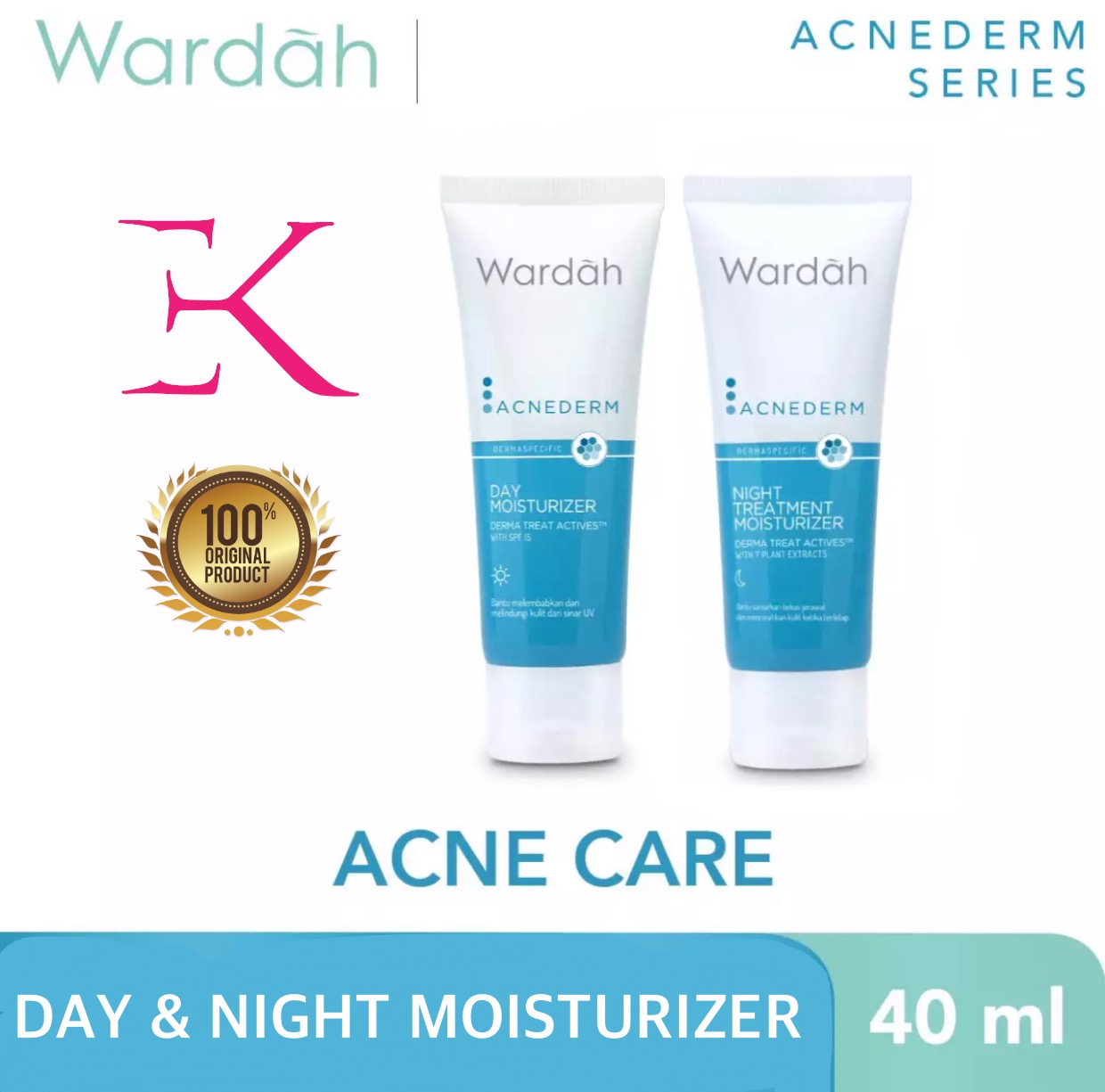 Wardah Acnederm Day + Night Moisturizer 40ml (Kulit Berjerawat)