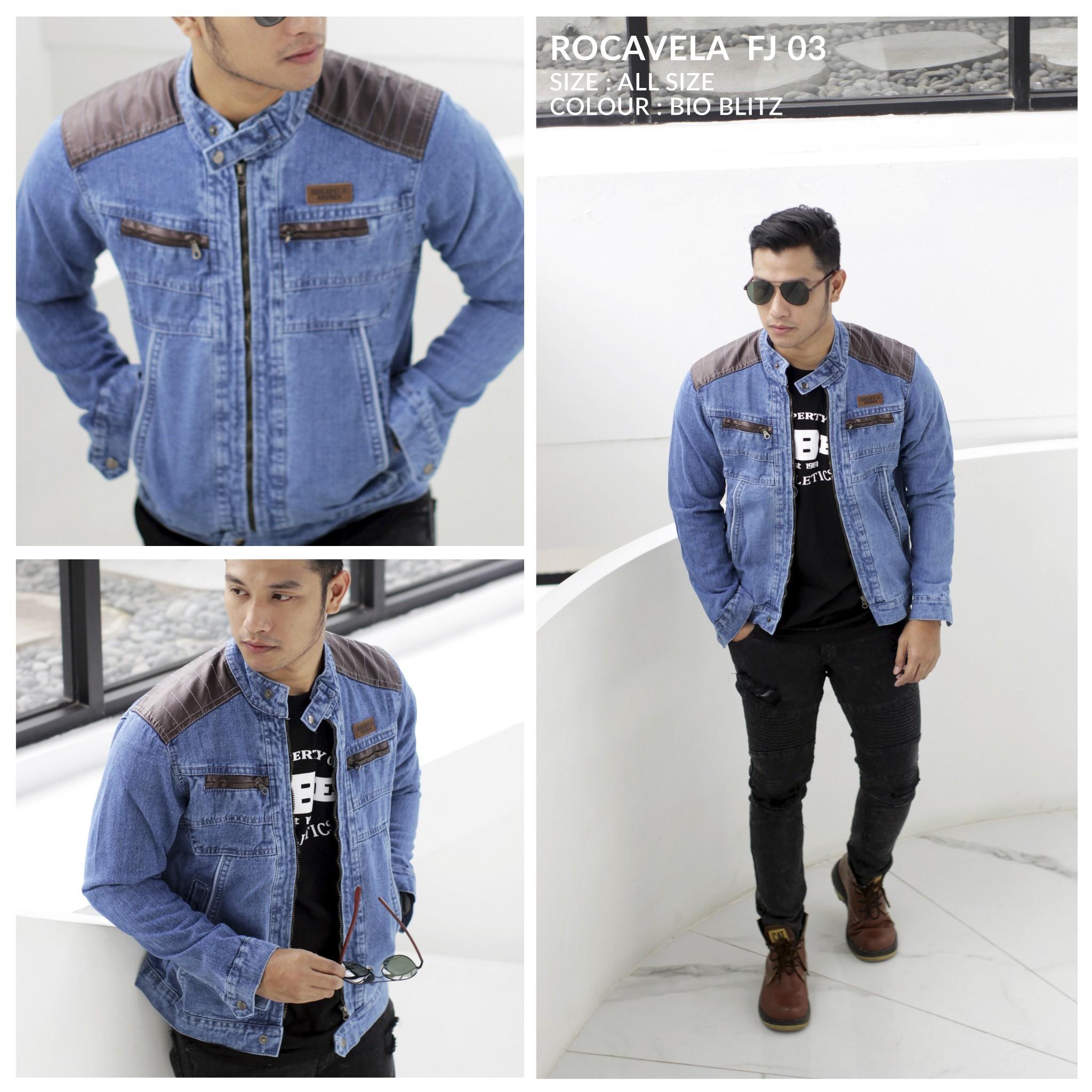 Jaket Jeans Pria Kombinasi Kulit 