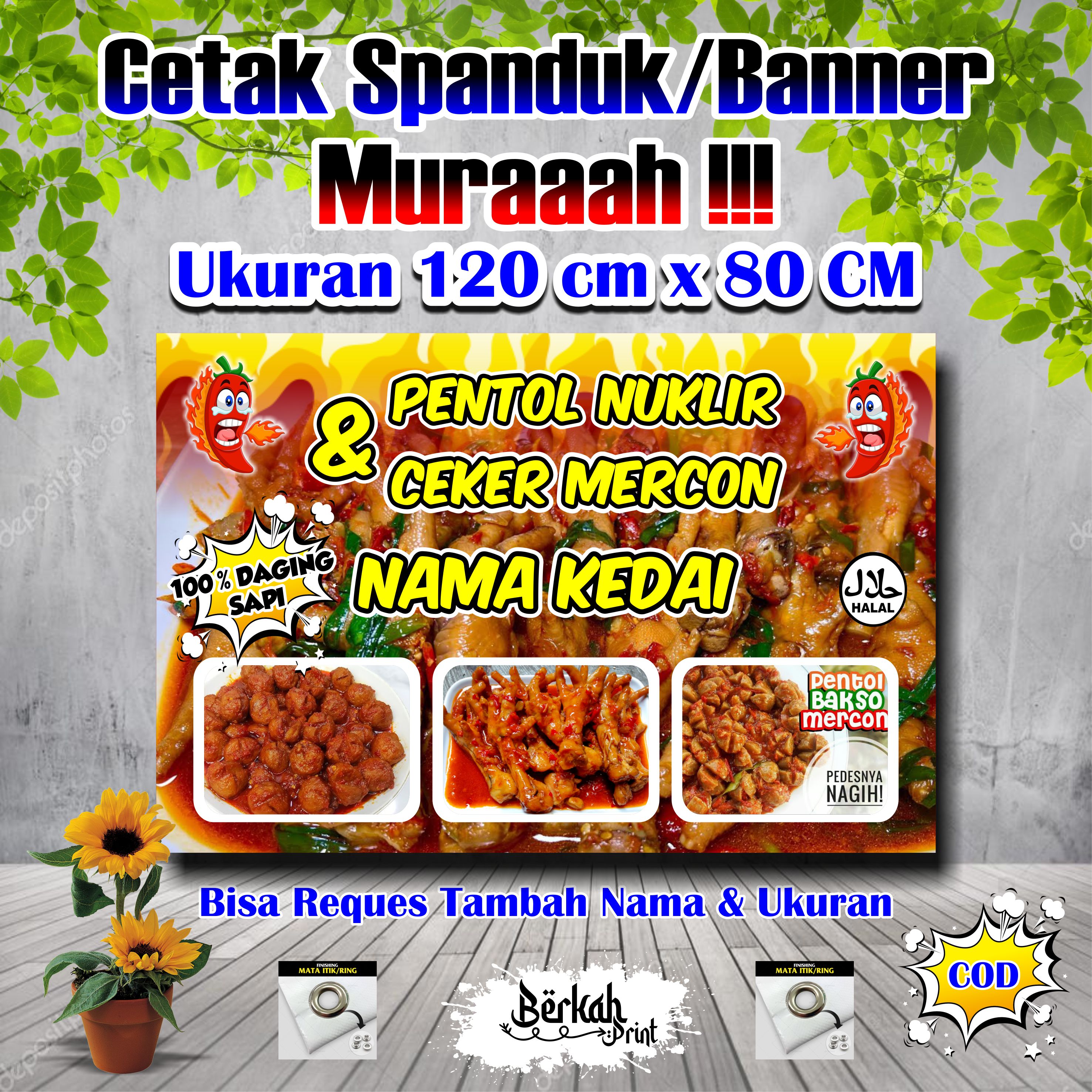 Spanduk Banner Pentol Mercon & Ceker Mercon Ukuran 120 cm x 80 cm ...