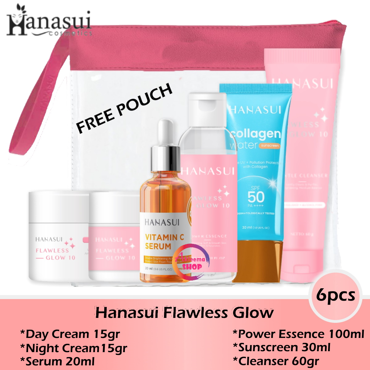 Paket Komplit Hanasui Normal Skin 6Pcs (Day Cream+Night Cream+Serum  Kuning+Essence+Sunscreen+Cleanser) | Lazada Indonesia