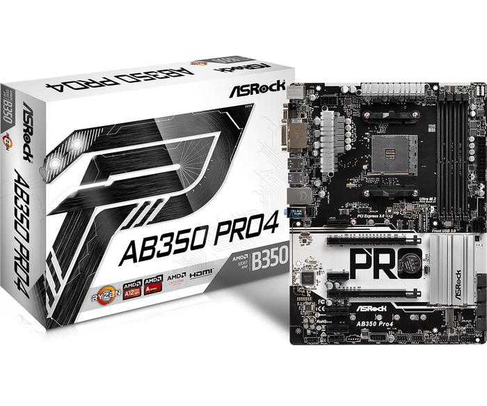 ASRock AB350 Pro 4 (AM4, AMD Promontory B350, DDR4, USB3.0, SATA3)