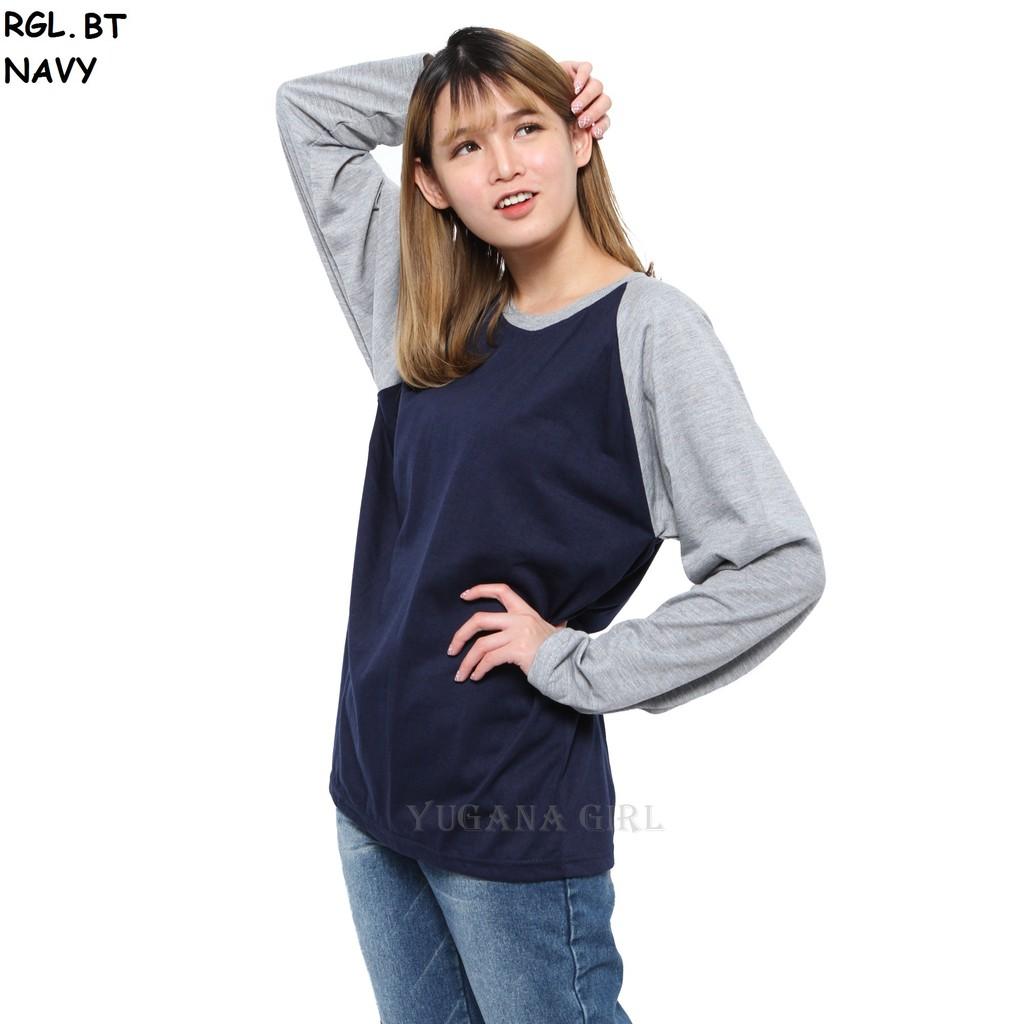 YUGANA - Baju Atasan Kaos T-Shirt Raglan Jumbo Lengan Panjang Murah Wanita/Cewek Kekinian RGL.BT