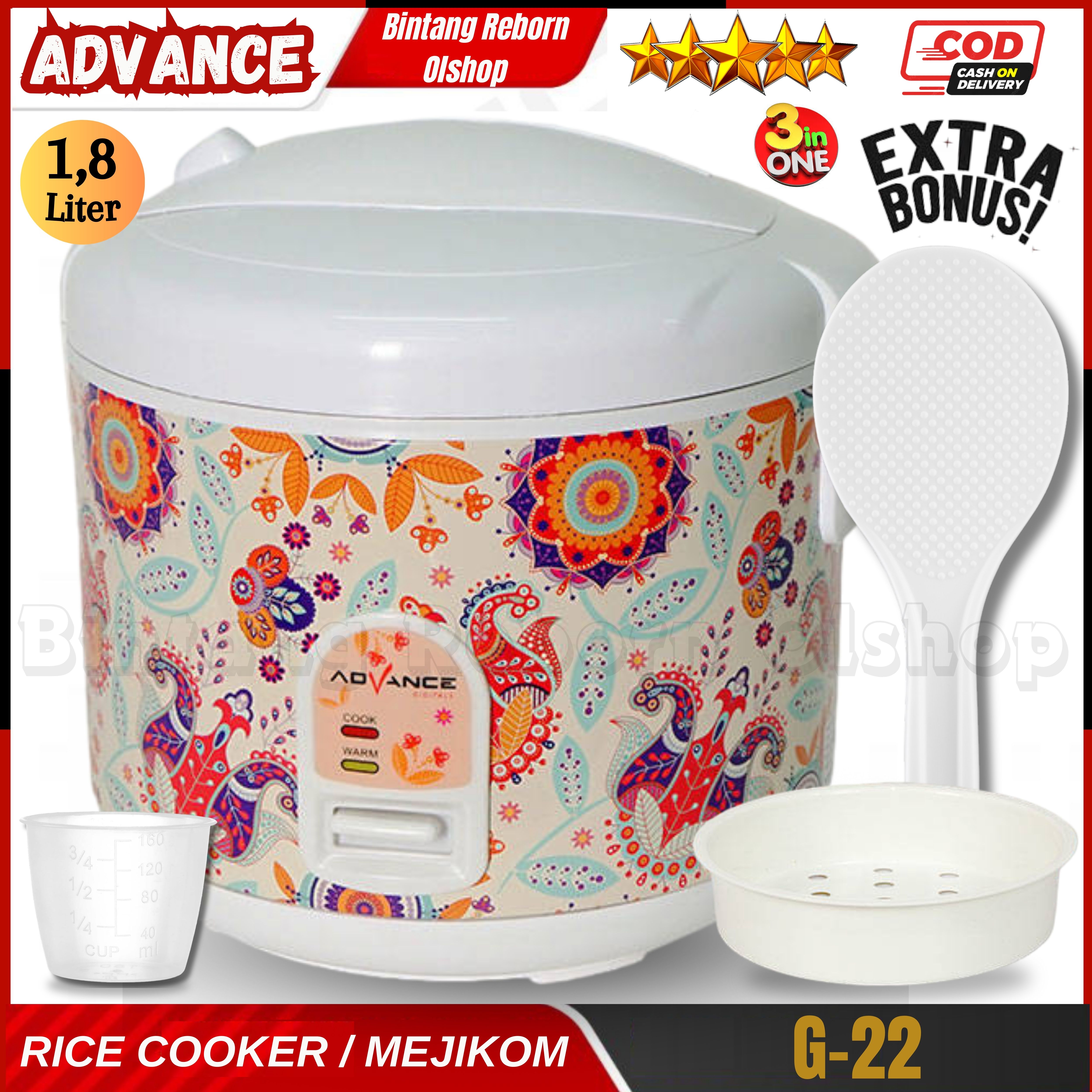 Advance G22 Rice Cooker 2 Liter / Mejikom Anti Lengket Daya 380 Watt