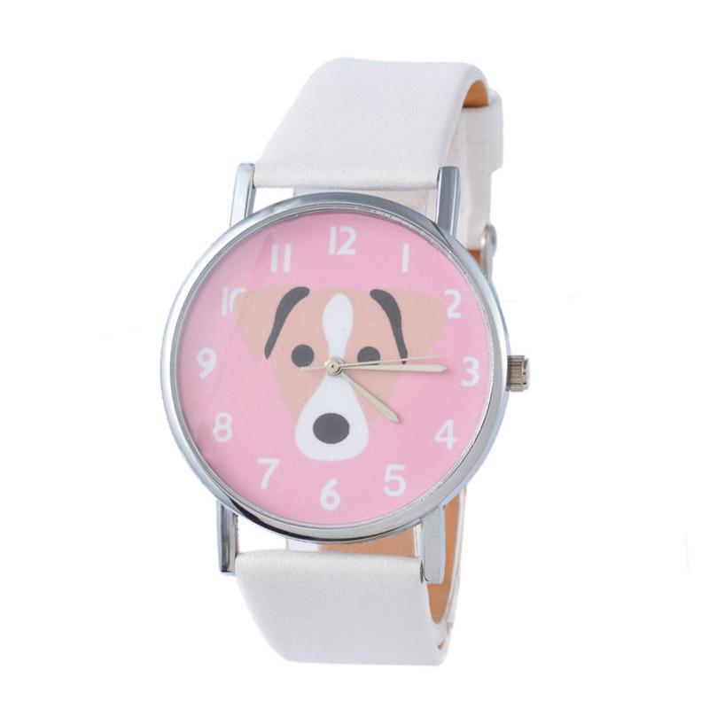 Cute Pet Dog Children Faux Leather Girl Watch Quartz Casual Womens Wristwatches Colour: white Malaysia