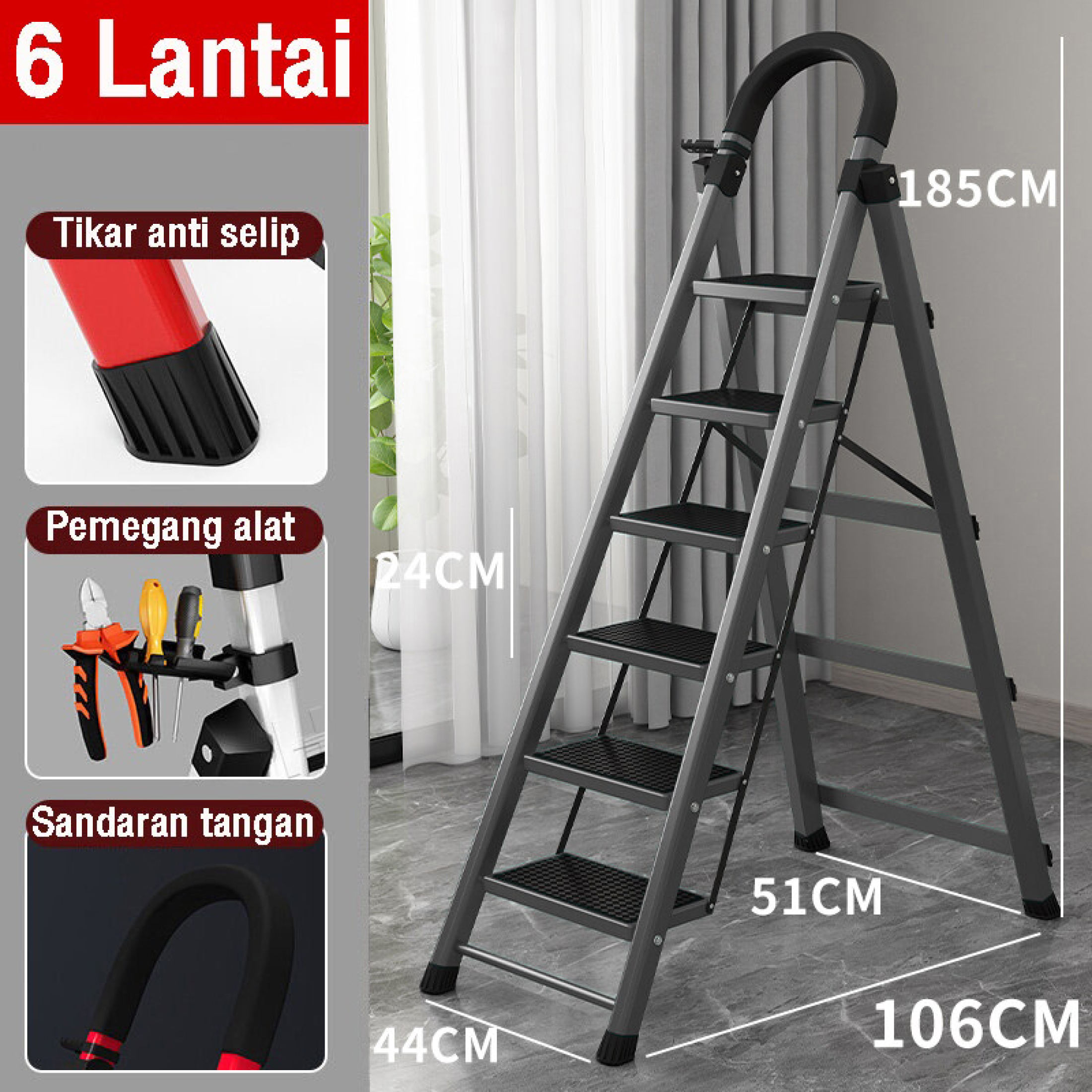 REAIM Tangga Lipat Aluminium Rumah Lipat 6/7 Step Ladder Pegangan Bisa