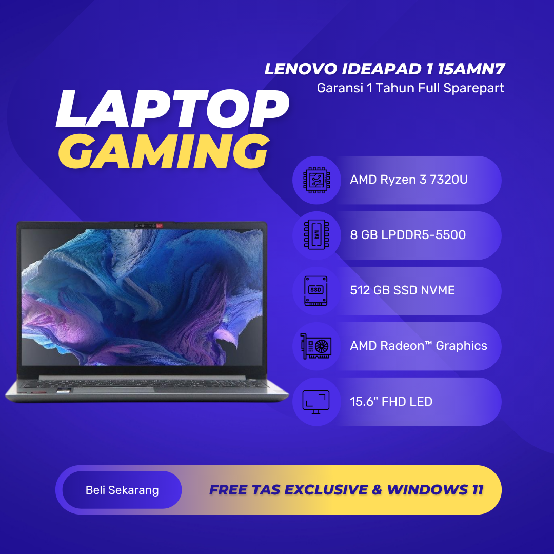 Laptop Gaming Murah Lenovo IdeaPad 15AMN7 [AMD Ryzen 7320U