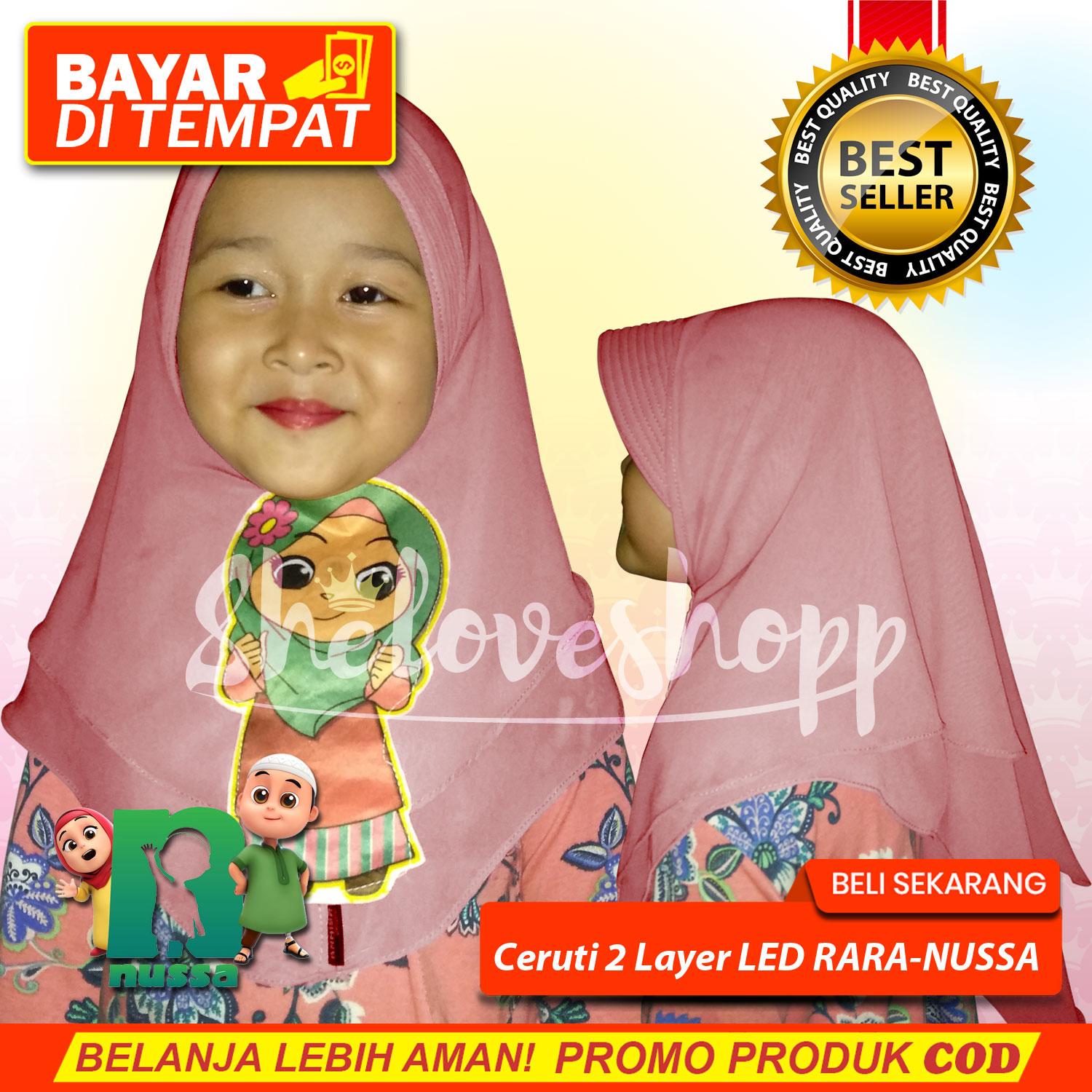JILBAB KHIMAR CERUTI ANAK LOL LED NYALA RARA NUSSA KIDS KERUDUNG CERUTY PET ORI MURAH