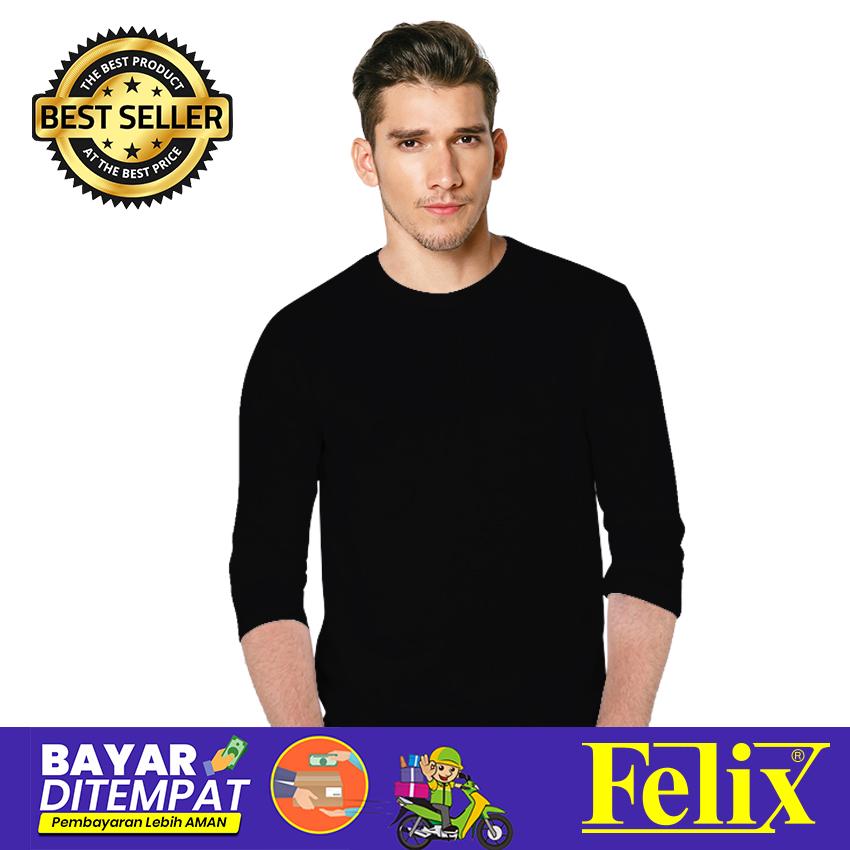 FELIX Kaos Pria Polos Premium Hitam Lengan Panjang O-Neck Combed 30s Premium Distro / Kaos Hitam Solid / Baju Kaos Distro / Kaos T Shirt Cowok / Kaos Murah Distro / Kaos Keren Terbaru / Kaos Atasan Pria Dewasa / Casual Tumblr Tee